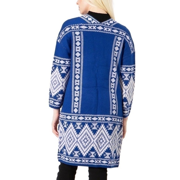 NWT VERTIGO Blue XL Diamond Border Print Cardigan - Picture 3 of 9